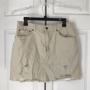 Distressed, Colored Denim Mini Skirt